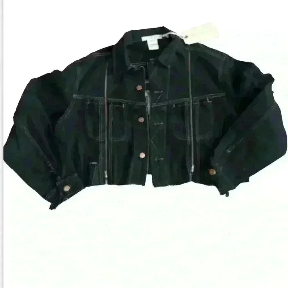 Free people Tricia Fix Western Crop denim jacket size L zipper in wash black nwt - Picture 6 of 12